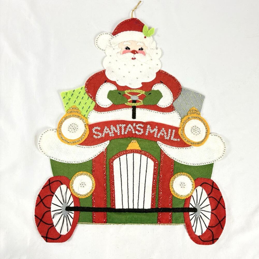 Vintage Bucilla Completed Handmade Santa's Mail Wall Hanging Felt Sequins Beads
